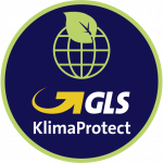 Bild des GLS KlimaProtect Emblems, welches die Nachhaltigkeitsbemühungen des Unternehmens betont