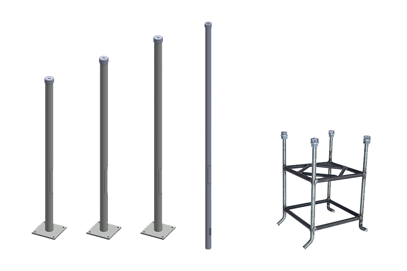 Masten in verschiedenen Längen für Ampeln im Straßenverkehr und für Feuerwehr-Ausfahrten oder Industrie-Einfahrten